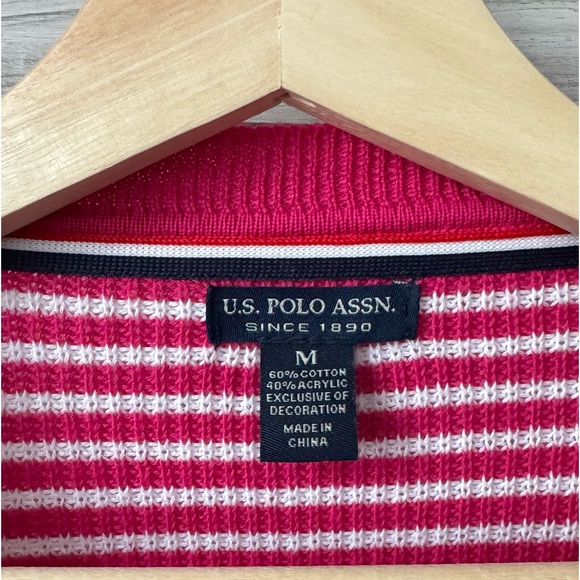 Pink and white stripes v-neck Polo knit sweater size M - Picture 3 of 4